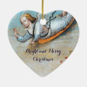 FLIEGEN-ANKÜNDIGUNGS-ENGEL, BLAUES WEIHNACHTSherz Keramikornament (Hinten)