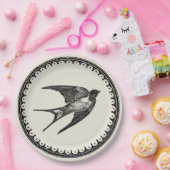 Fliegen-Antiken-Schwalben-Vogel auf beige Pappteller (Party)