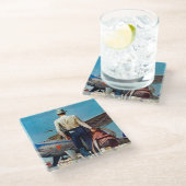 Fliegen-Cowboy durch Met Schaeffer Glasuntersetzer (Schrägansicht)