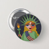 Fliegen-Dame Liberty - Knopf Button (Vorne & Hinten)