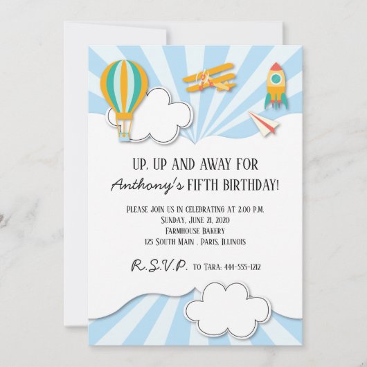 Fliegen Dinge zum Geburtstag Einladung (Vorderseite)