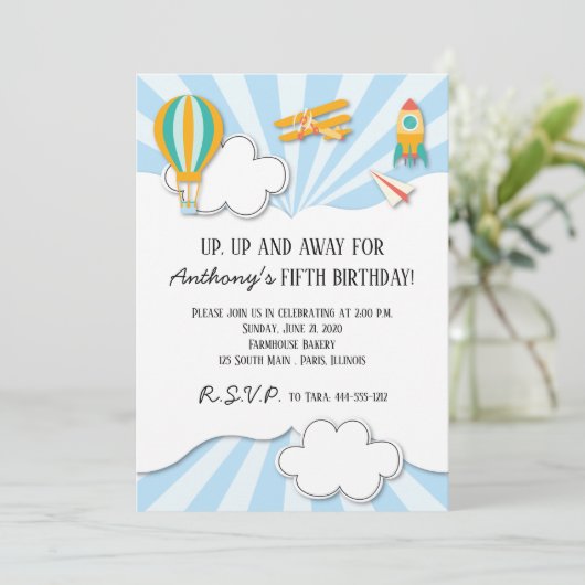 Fliegen Dinge zum Geburtstag Einladung (Stehend Vorderseite)