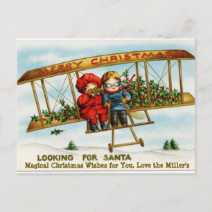 Fliegen einer alten Vintage-Flugzeug-Postkarte Feiertagspostkarte