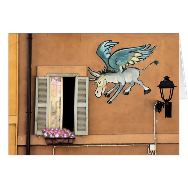 Fliegen-Esel-Cartoon-Karte (Vorderseite (Horizontal))