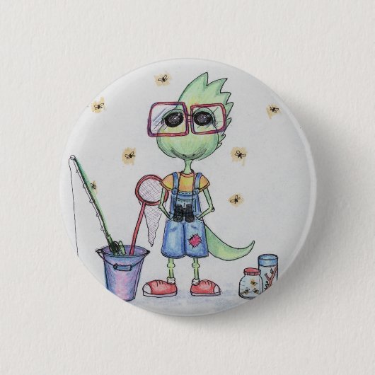 Fliegen-Fischen-Dinosaurier-Knopf Button (Vorderseite)