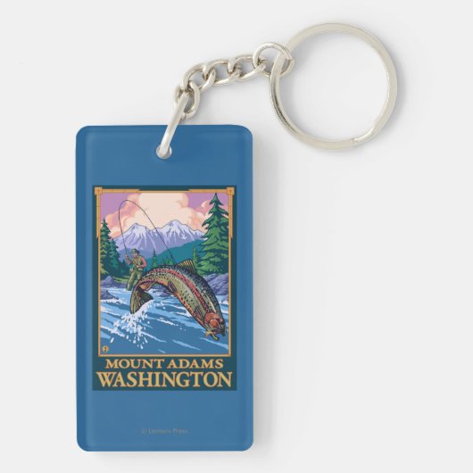 Fliegen-Fischen-Szene - Berg Adams, Washington Schlüsselanhänger (Rückseite)