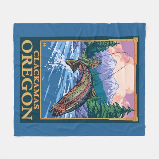 Fliegen-Fischen-Szene - Clackamas, Oregon Fleecedecke (Vorderseite (Horizontal))