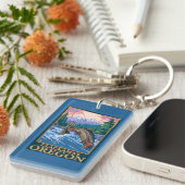 Fliegen-Fischen-Szene - Clackamas, Oregon Schlüsselanhänger (Vorderseite rechts)