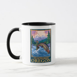 Fliegen-Fischen-Szene - Clackamas, Oregon Tasse