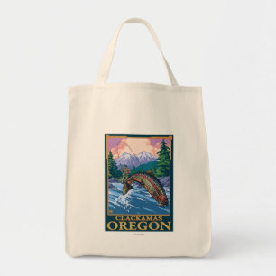 Fliegen-Fischen-Szene - Clackamas, Oregon Tragetasche