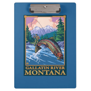 Fliegen-Fischen-Szene - Gallatin-Fluss, Montana Klemmbrett
