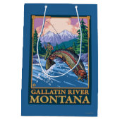 Fliegen-Fischen-Szene - Gallatin-Fluss, Montana Mittlere Geschenktüte (Rückseite)