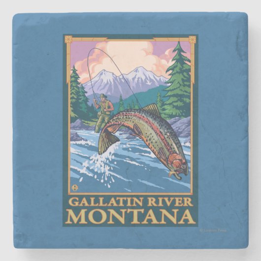 Fliegen-Fischen-Szene - Gallatin-Fluss, Montana Steinuntersetzer (Vorderseite)