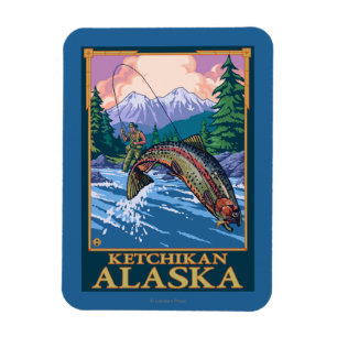 Fliegen-Fischen-Szene - Ketchikan, Alaska Magnet