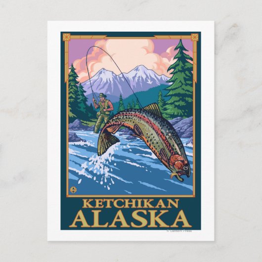 Fliegen-Fischen-Szene - Ketchikan, Alaska Postkarte (Vorderseite)