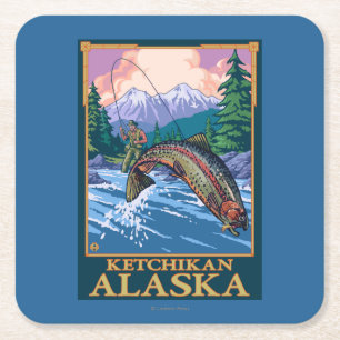 Fliegen-Fischen-Szene - Ketchikan, Alaska Rechteckiger Pappuntersetzer
