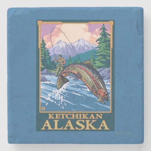 Fliegen-Fischen-Szene - Ketchikan, Alaska Steinuntersetzer (Vorderseite)