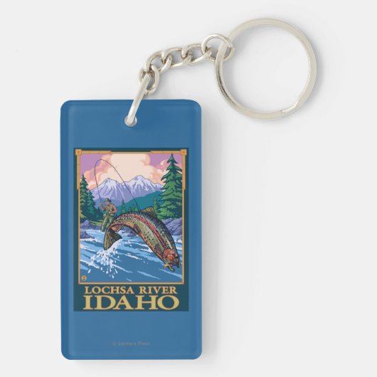 Fliegen-Fischen-Szene - Lochsa Fluss, Idaho Schlüsselanhänger (Rückseite)