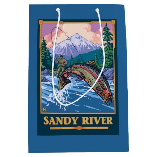 Fliegen-Fischen-Szene - Sandy-Fluss, Oregon Mittlere Geschenktüte (Vorderseite)