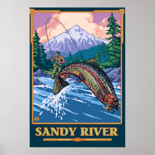 Fliegen-Fischen-Szene - Sandy-Fluss, Oregon Poster
