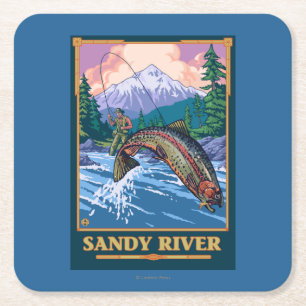 Fliegen-Fischen-Szene - Sandy-Fluss, Oregon Rechteckiger Pappuntersetzer
