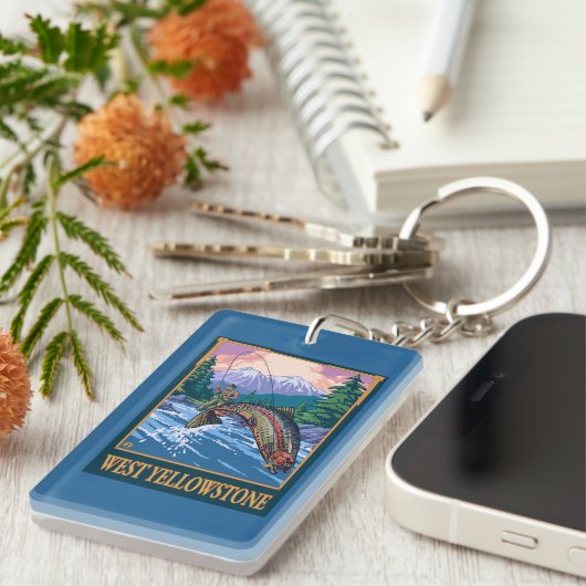 Fliegen-Fischen-Szene - WestYellowstone Schlüsselanhänger (Vorderseite rechts)