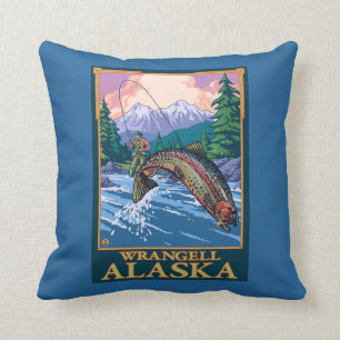 Fliegen-Fischen-Szene - Wrangell, Alaska Kissen