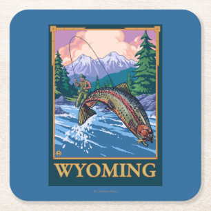 Fliegen-Fischen-Szene - Wyoming Rechteckiger Pappuntersetzer