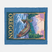 Fliegen-Fischen-Szenen-Vintages Reise-Plakat Fleecedecke (Vorderseite (Horizontal))