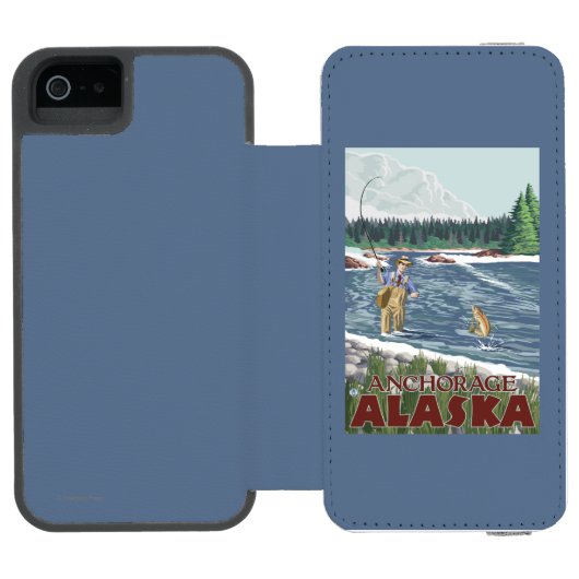 Fliegen-Fischer - Anchorage, Alaska Incipio iPhone Geldbeutel-Hülle (Folio Geöffnet)