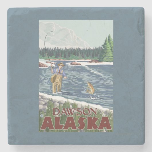 Fliegen-Fischer - Dawson, Alaska Steinuntersetzer (Vorderseite)