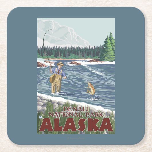 Fliegen-Fischer - Denali Nationalpark, Alaska Rechteckiger Pappuntersetzer (Vorderseite)
