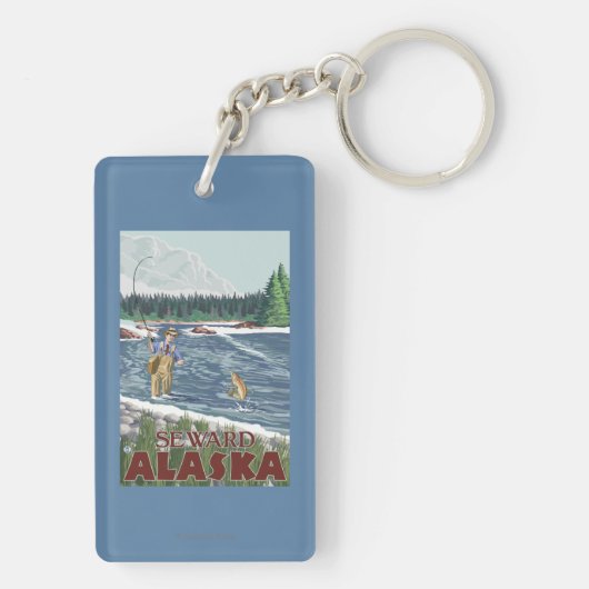 Fliegen-Fischer - Seward, Alaska Schlüsselanhänger (Rückseite)