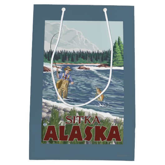 Fliegen-Fischer - Sitka, Alaska Mittlere Geschenktüte (Rückseite)