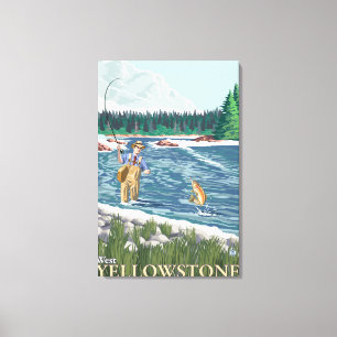 Fliegen-Fischer - WestYellowstone, Montana Leinwanddruck