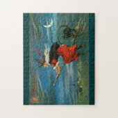 Fliegen-Halloween-Hexe mit Katze Puzzle (Vertikal)