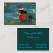 Fliegen-Halloween-Hexe mit Katze Visitenkarte (Vorne/Hinten)