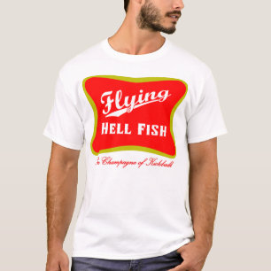 Fliegen Hellfish Champagne - Rot mit hinterem Text T-Shirt