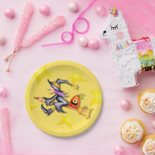 Fliegen-Hexe Pappteller (Party)