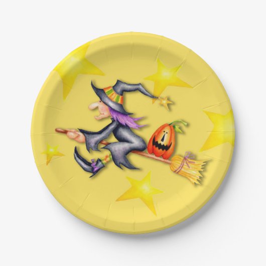 Fliegen-Hexe Pappteller (Vorderseite)