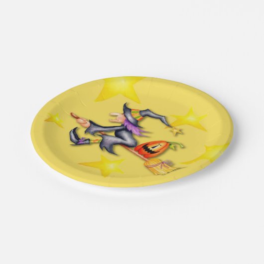 Fliegen-Hexe Pappteller (Schrägansicht)