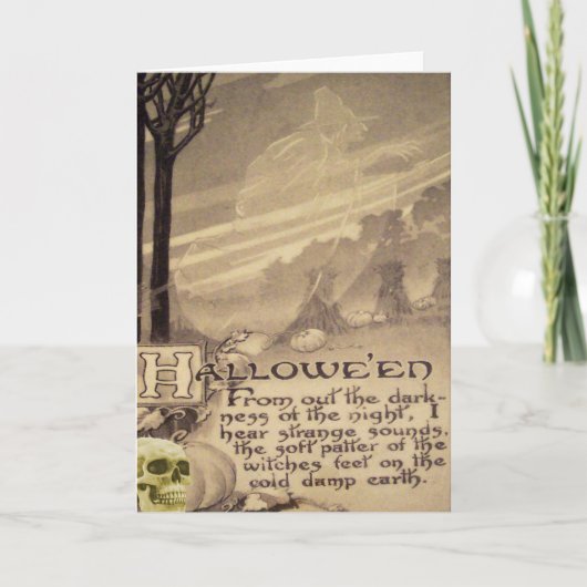 Fliegen-Hexe-Schädel-Kürbis Karte (Vorderseite)