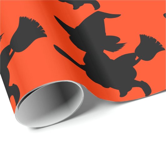 Fliegen-Hexe-Silhouette Geschenkpapier (Rolleneckpunkt)