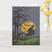 Fliegen-Hexe-Silhouette-Vollmond Spiderweb Karte (Gelbe Blume)