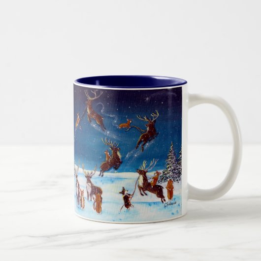 Fliegen-Lektionen Corgi und Ren-Tasse Zweifarbige Tasse (Rechts)