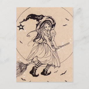 Fliegen mit mir kleine Hexenbroom zwischen Postkar Postkarte