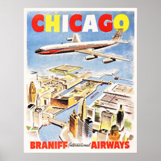 Fliegen nach CHICAGO ILLINOIS USA Retro Airlines T Poster