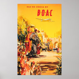 FLIEGEN NACH INDIEN mit BOAC Tours Urlaub Alte Rei Poster