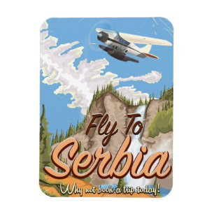 Fliegen nach Serbien Cartoon Reiseplakat Magnet