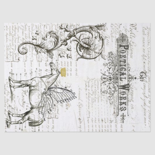 Fliegen-Pferdeskript-Digital-Collagen-Seidenpapier Seidenpapier (Vorderseite)